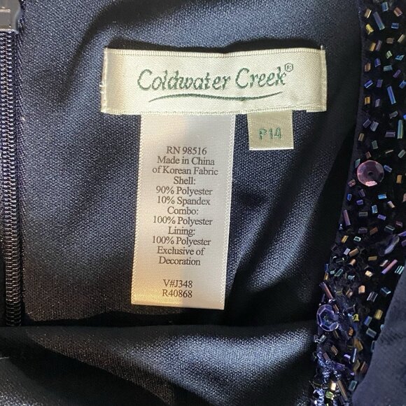 Coldwater Creek Dress Navy Blue Velvet Beaded Mesh Panel Hem Whimsigoth Sz 14P - Picture 4 of 13